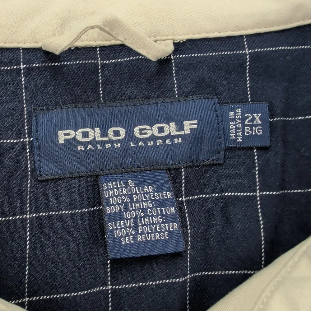 Polo Golf‎ Ralph Lauren Jacket Mens 2X Big Beige Zip Harrington Cotton Lined